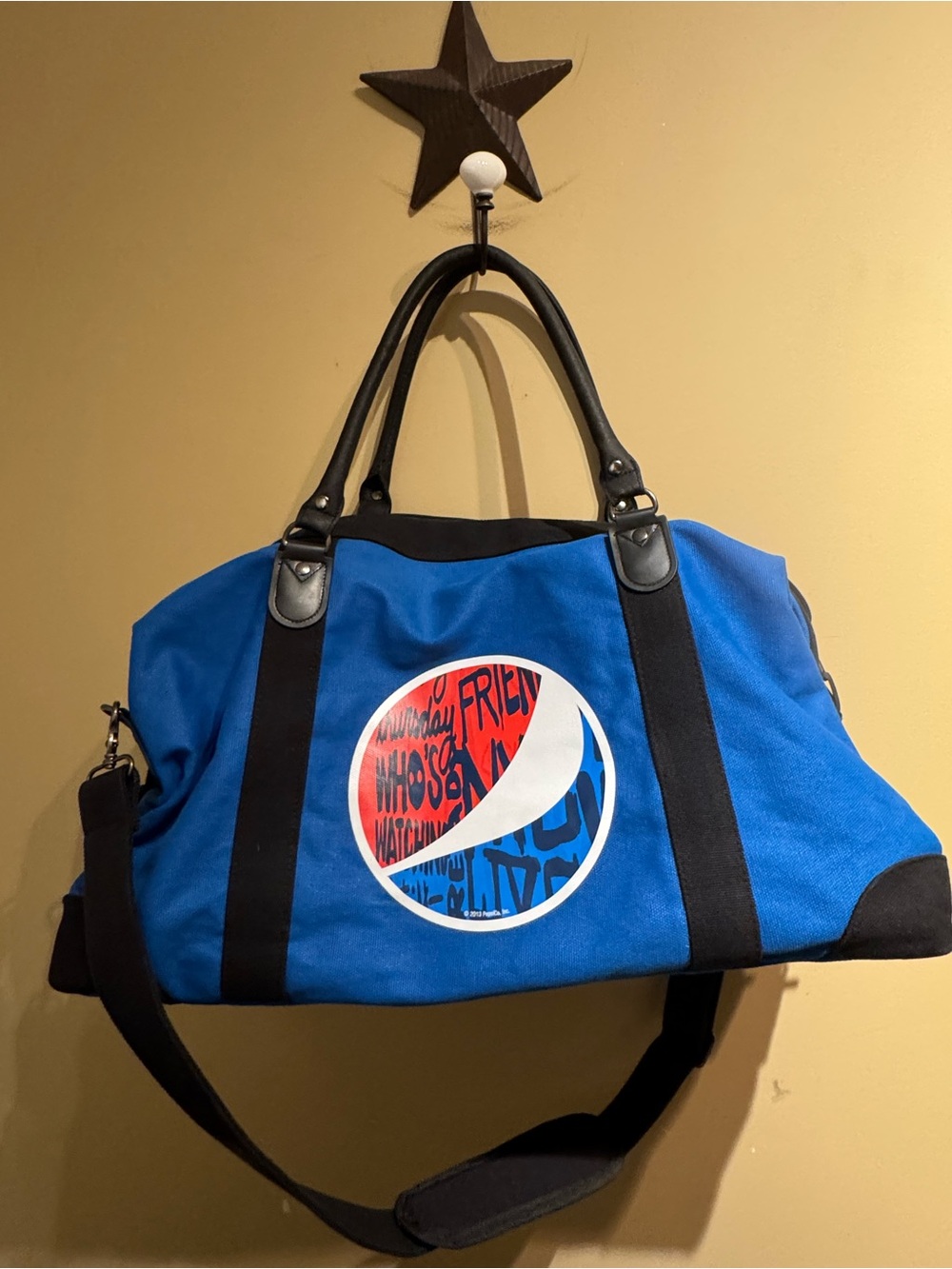 Vintage Pepsi Promotional Canvas Duffle Bag Blue Gym Travel Weekender